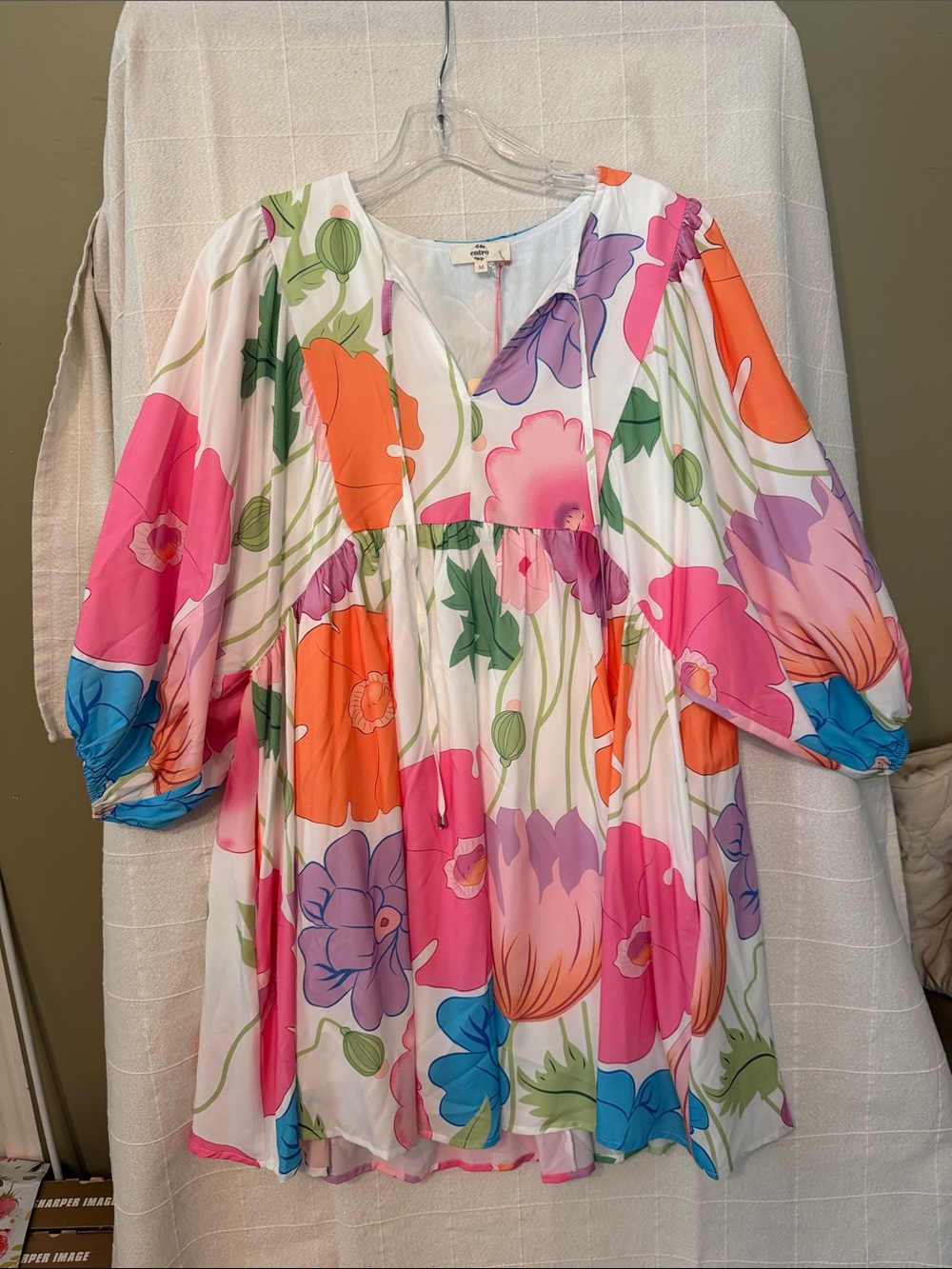 entro Floral Mini Dress in White with Pink, Orange, Purple & Blue
